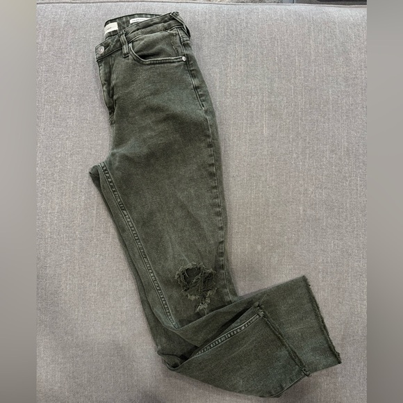 Cleo + Wolf High Rise Ankle Straight Jeans Green Distressed Sz 27 - Picture 4 of 9